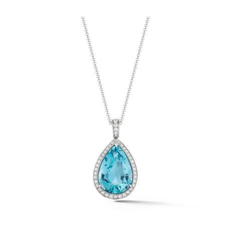 11.75 Ct Pear Aquamarine With Round Diamonds Pendant 14K White Gold - Gemstone Pendant-harrychadent.ca