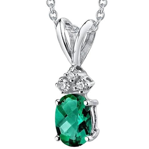 11 Ct Prong Set Green Emerald With Diamond Pendant 14K White Gold - Gemstone Pendant-harrychadent.ca