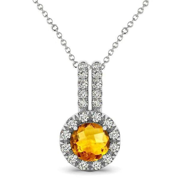 12.00 Ct Round Cut Citrine With Diamonds Pendant Necklace White Gold - Gemstone Pendant-harrychadent.ca
