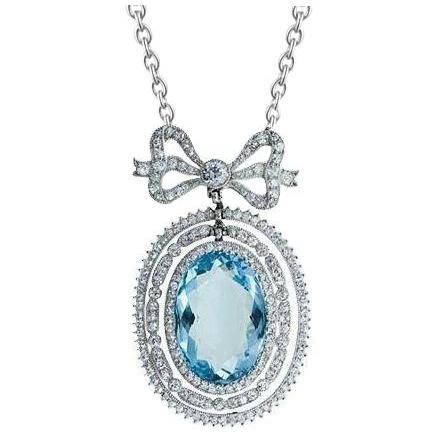 12.25 Carats Oval Aquamarine With Diamonds Pendant White Gold 14K - Gemstone Pendant-harrychadent.ca