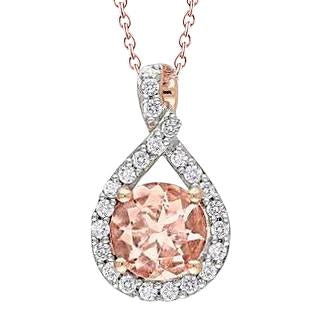 12 Ct Prong Set Morganite With Diamonds Pendant 14K Rose Gold - Gemstone Pendant-harrychadent.ca