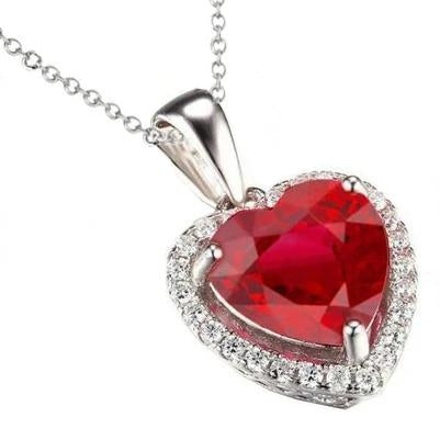 13.25 Ct. Heart Ruby With Round Diamonds Pendant Necklace WG 14K - Gemstone Pendant-harrychadent.ca