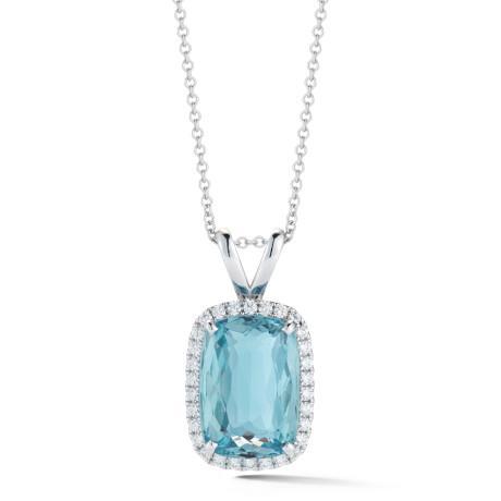 13.50 Ct Aquamarine With Diamonds Pendant With Chain White Gold 14K - Gemstone Pendant-harrychadent.ca