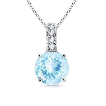 13.50 Ct. Brilliant Cut Aquamarine And Diamonds Pendant White Gold - Gemstone Pendant-harrychadent.ca