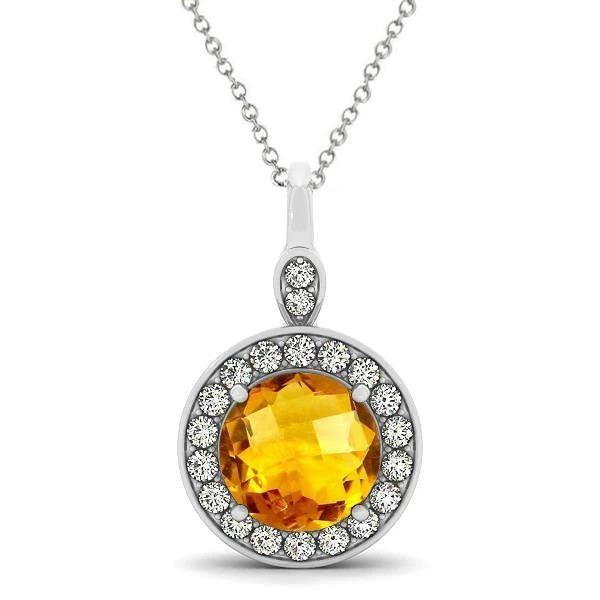 13 Ct Round Cut Citrine With Diamonds Pendant Necklace White Gold - Gemstone Pendant-harrychadent.ca