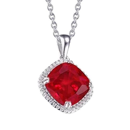 14K White Gold 10.50 Carats Red Ruby And Diamonds Pendant Necklace - Gemstone Pendant-harrychadent.ca