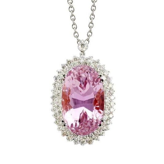 14K White Gold Gemstone Jewelry Pink Kunzite Women Pendant 36.50 Ct - Gemstone Pendant-harrychadent.ca