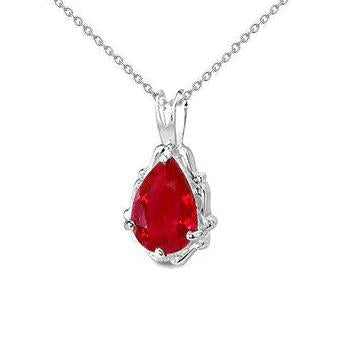 14K White Gold Pear Cut 5 Ct Solitaire Red Ruby Pendant Necklace - Gemstone Pendant-harrychadent.ca