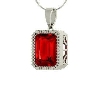 14K White Gold Red Ruby Emerald Cut 5 Carat Pendant Necklace New - Gemstone Pendant-harrychadent.ca