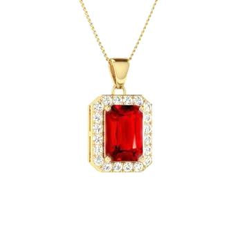 14K Yellow Gold Emerald Cut Ruby With Diamond Pendant 4.25 Carats - Gemstone Pendant-harrychadent.ca