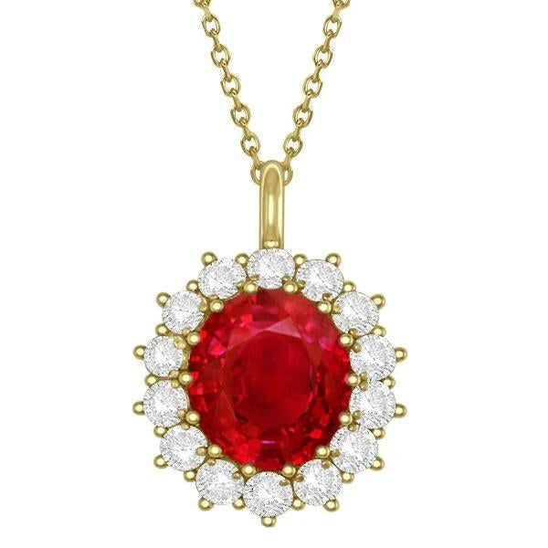 14K Yg Ruby And Diamonds 8.40 Carats Pendant Necklace With Chain - Gemstone Pendant-harrychadent.ca