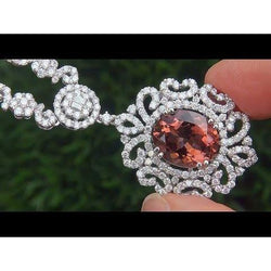 16.00 Ct Tourmaline And Natural Earth Mined Diamonds Necklace Pendant White Gold 14K