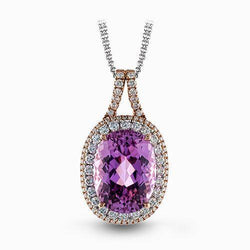 16.25 Carats Oval Pink Kunzite With Natural Earth Mined Diamond Pendant Gold 14K