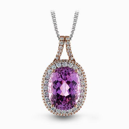 16.25 Carats Oval Pink Kunzite With Diamond Pendant Rose Gold 14K - Gemstone Pendant-harrychadent.ca