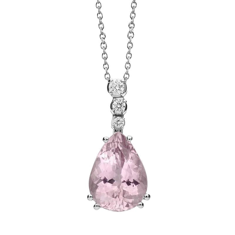 16.50 Ct Pear Cut Kunzite With Diamond Necklace Pendant White Gold - Gemstone Pendant-harrychadent.ca