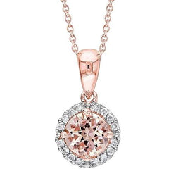 17.25 Ct Round Cut Morganite With Diamonds Pendant Rose Gold 14K