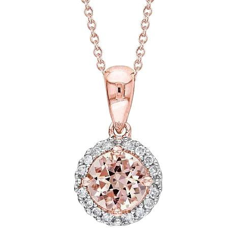 17.25 Ct Round Cut Morganite With Diamonds Pendant Rose Gold 14K - Gemstone Pendant-harrychadent.ca