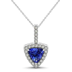 17 Ct Blue Tanzanite And Diamonds Pendant Necklace White Gold 14K