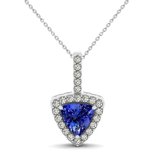 17 Ct Blue Tanzanite And Diamonds Pendant Necklace White Gold 14K - Gemstone Pendant-harrychadent.ca