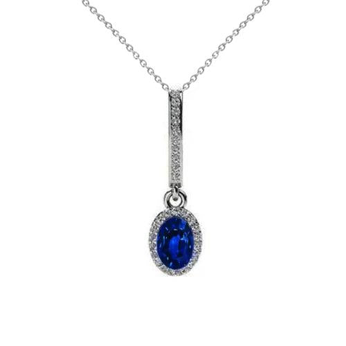 2.15 Ct. Blue Oval Sapphire Pendant Halo Diamond Necklace - Gemstone Pendant-harrychadent.ca