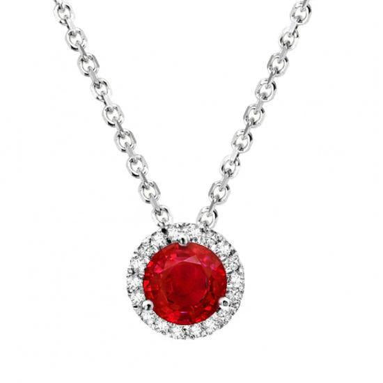 2.20 Ct Round Cut Red Ruby And Diamond Women Pendant White Gold 14K - Gemstone Pendant-harrychadent.ca