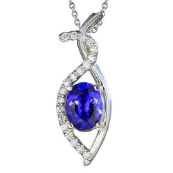 2.25 Ct Tanzanite And Diamonds Pendant Necklace White Gold 14K