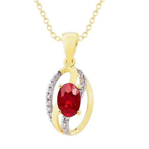 2.50 Carats Prong Set Ruby And Diamonds Pendant Yellow Gold 14K - Gemstone Pendant-harrychadent.ca