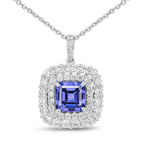 2.75 Carats Blue Tanzanite With Diamonds Pendant Necklace Gold White - Gemstone Pendant-harrychadent.ca