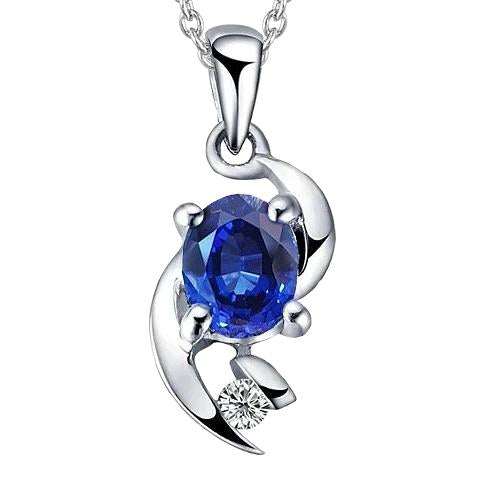 2.75 Carats Sapphire And Diamond Pendant Necklace White Gold 14K - Gemstone Pendant-harrychadent.ca