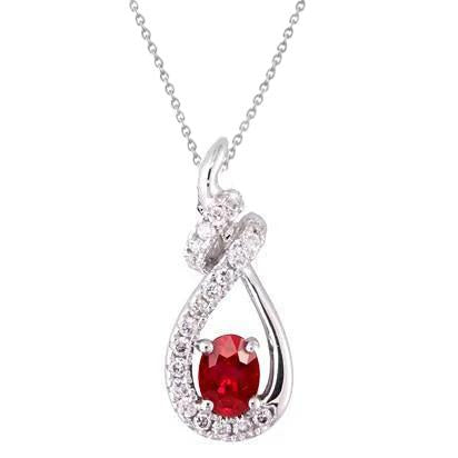 2.80 Carats Red Ruby & Diamond Lady Pendant Necklace White Gold 14K - Gemstone Pendant-harrychadent.ca