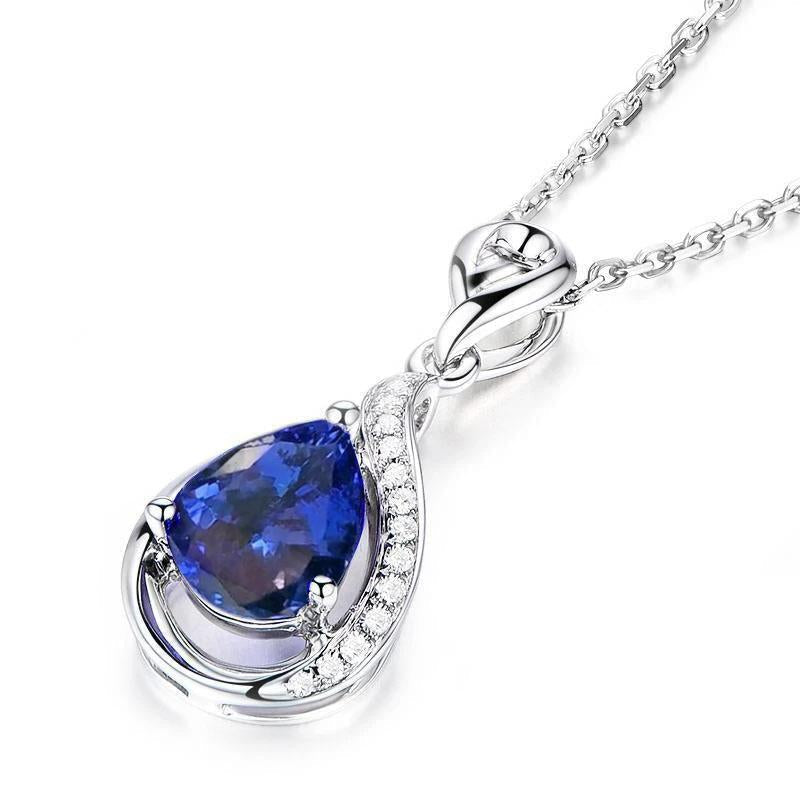 2.80 Ct. Tanzanite With Diamonds Pendant Necklace With Chain White - Gemstone Pendant-harrychadent.ca