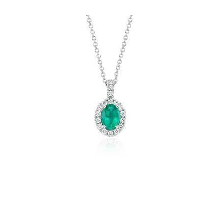 2.90 Ct Green Emerald With White Diamond Pendant Necklace - Gemstone Pendant-harrychadent.ca