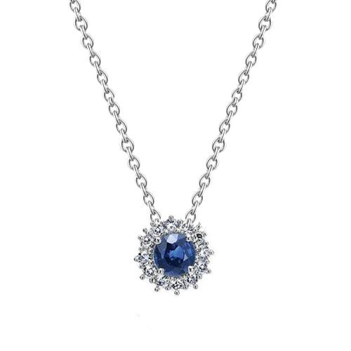 2 Carats Round Sapphire And Diamond Women Necklace Pendant Gold White - Gemstone Pendant-harrychadent.ca