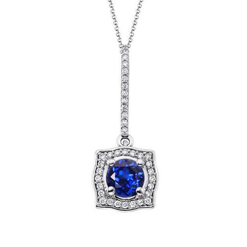 2 Ct Ceylon Sapphire Diamond Necklace Pendant White Gold 14K - Gemstone Pendant-harrychadent.ca