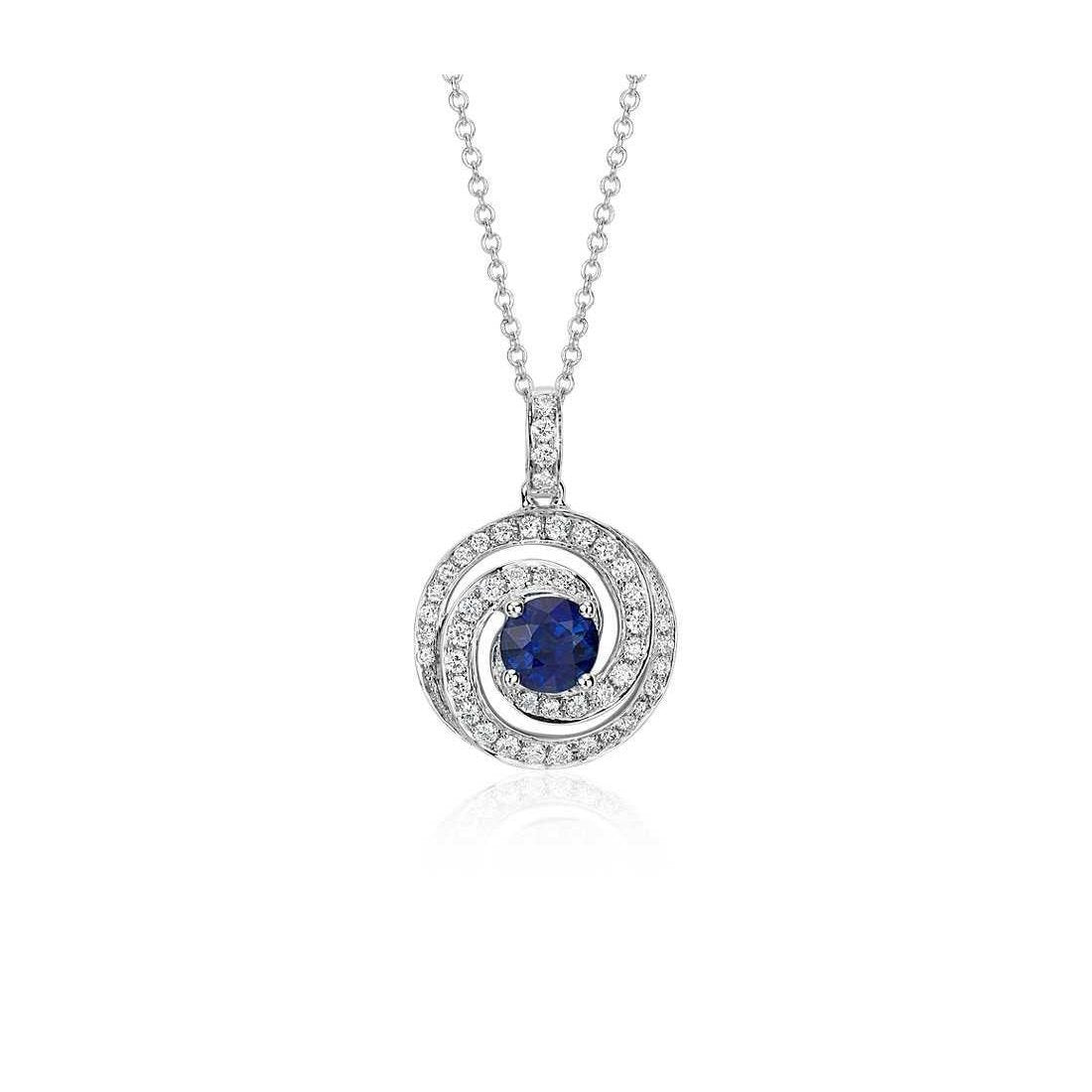 2 Ct Sri Lanka Round Sapphire And Diamond Necklace Pendant - Gemstone Pendant-harrychadent.ca