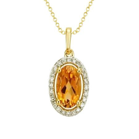 20.50 Ct Prong Set Citrine And Diamonds Pendant Yellow Gold 14K - Gemstone Pendant-harrychadent.ca