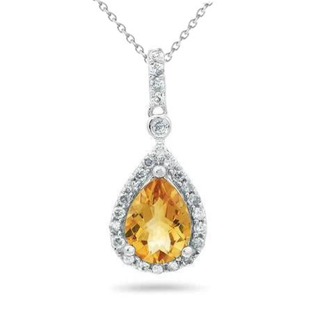 20 Carats Citrine With Diamonds Pendant With Chain White Gold 14K - Gemstone Pendant-harrychadent.ca