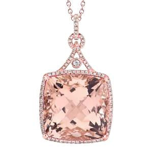 21.25 Ct Big Morganite With Round Diamonds Pendant Gold Rose 14K - Gemstone Pendant-harrychadent.ca