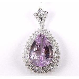 21.50 Ct Pear Cut Pink Kunzite And Round Diamond Pendant Gold 14K - Gemstone Pendant-harrychadent.ca