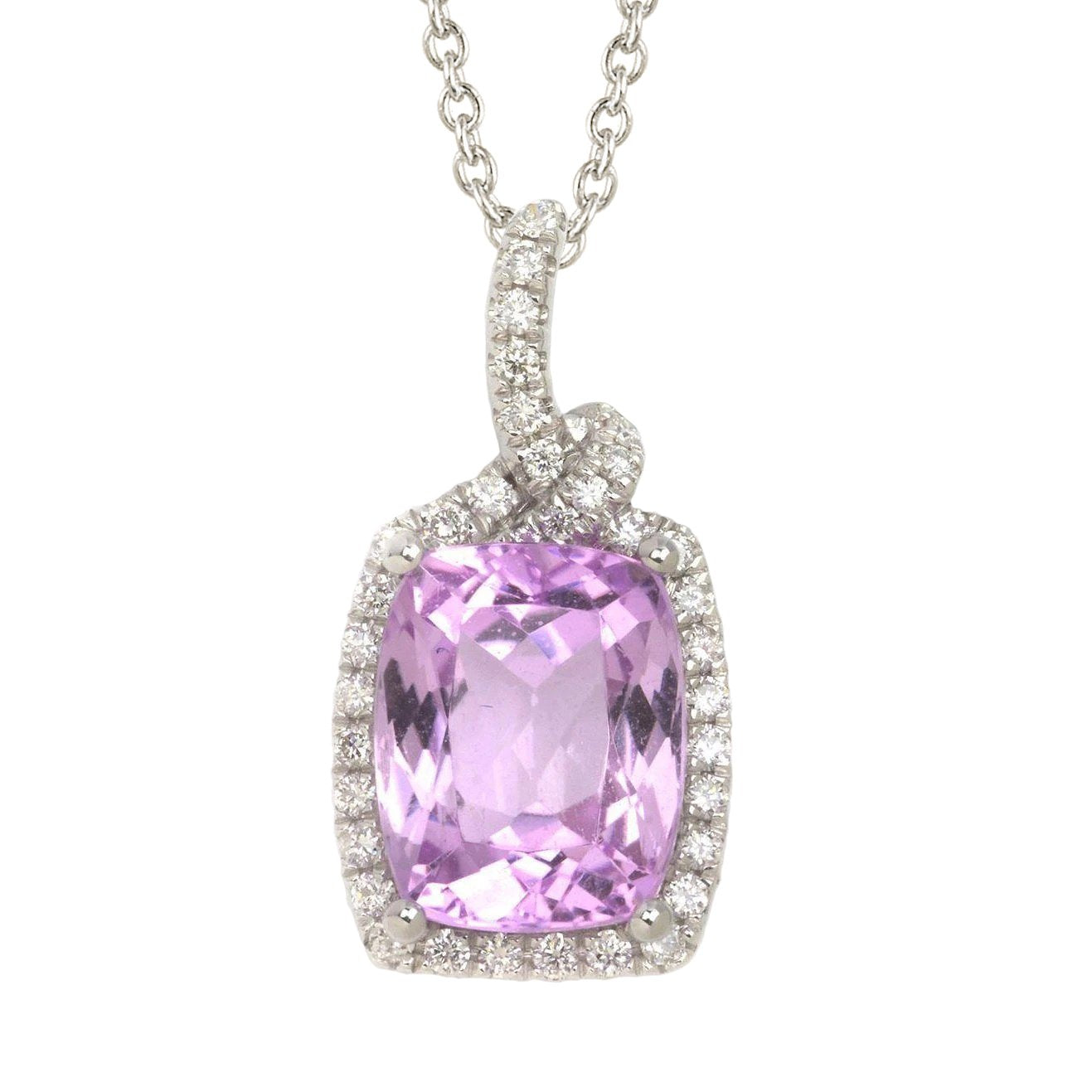 22 Ct Natural Kunzite And Diamond Necklace Pendant White Gold 14K - Gemstone Pendant-harrychadent.ca