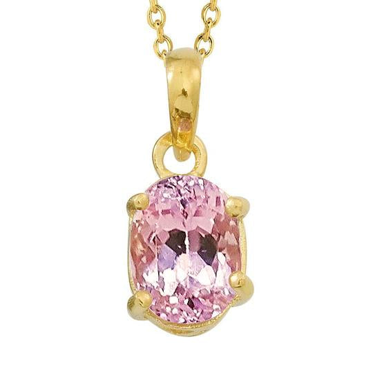23 Carats Pink Oval Cut Kunzite Solitaire Necklace Pendant Yellow Gold - Gemstone Pendant-harrychadent.ca