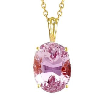 25 Ct Solitaire Oval Cut Pink Kunzite Necklace Pendant Yellow Gold - Gemstone Pendant-harrychadent.ca