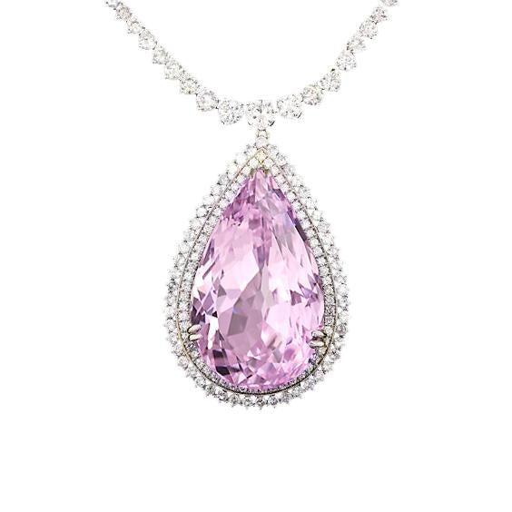 26.50 Carats Pear Cut Kunzite Gemstone Pendant White Gold 14K - Gemstone Pendant-harrychadent.ca