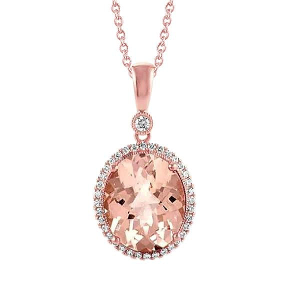 27.50 Carats Brilliant Morganite With Diamond Pendant Rose Gold 14K - Gemstone Pendant-harrychadent.ca