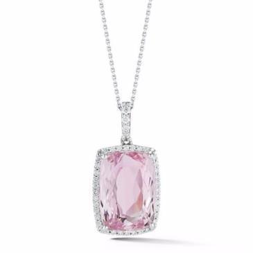 27 Ct. Pink Kunzite With Diamonds Pendant White Gold - Gemstone Pendant-harrychadent.ca