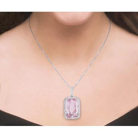 27 Ct. Pink Kunzite With Diamonds Pendant White Gold - Gemstone Pendant-harrychadent.ca