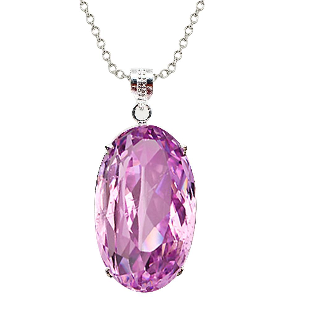 29 Ct Oval Cut Pink Kunzite Solitaire Necklace Pendant White Gold - Gemstone Pendant-harrychadent.ca