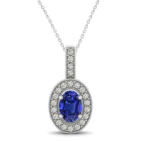 3.10 Ct Oval Tanzanite With Round Diamonds Pendant With Chain Gold - Gemstone Pendant-harrychadent.ca