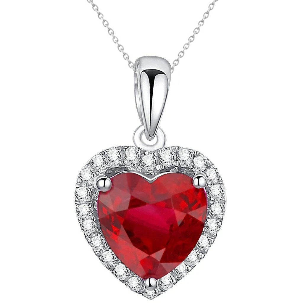 3.25 Carats Ruby And Diamond Necklace Pendant White Gold 14K - Gemstone Pendant-harrychadent.ca