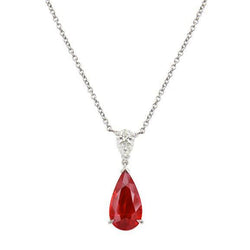 3.50 Ct Pear Cut Red Ruby Diamond Pendant Necklace White Gold